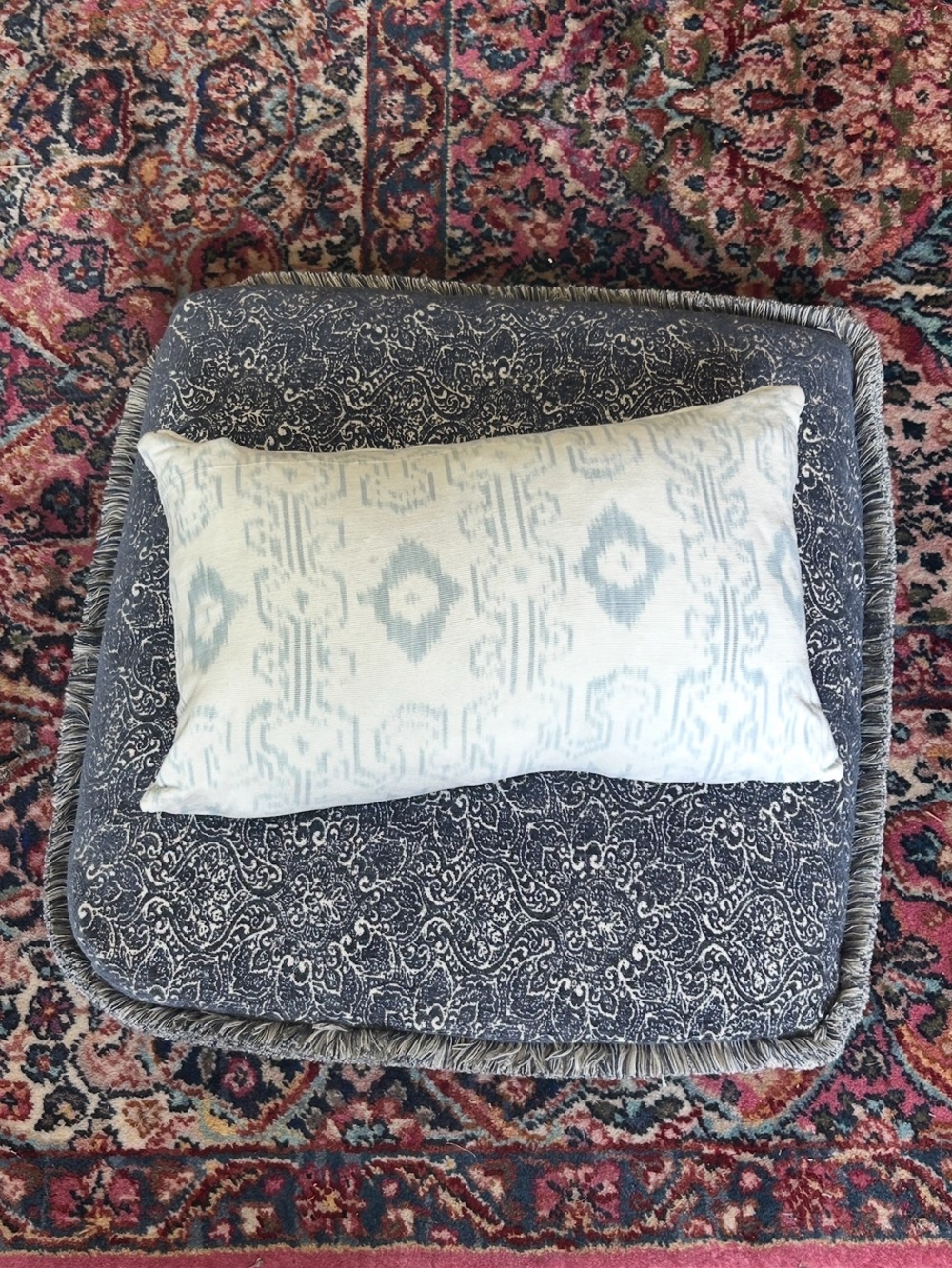 Ornate Navy Floor Pillow Oversized Compact Height 22x22x3 Stuffed Cushion